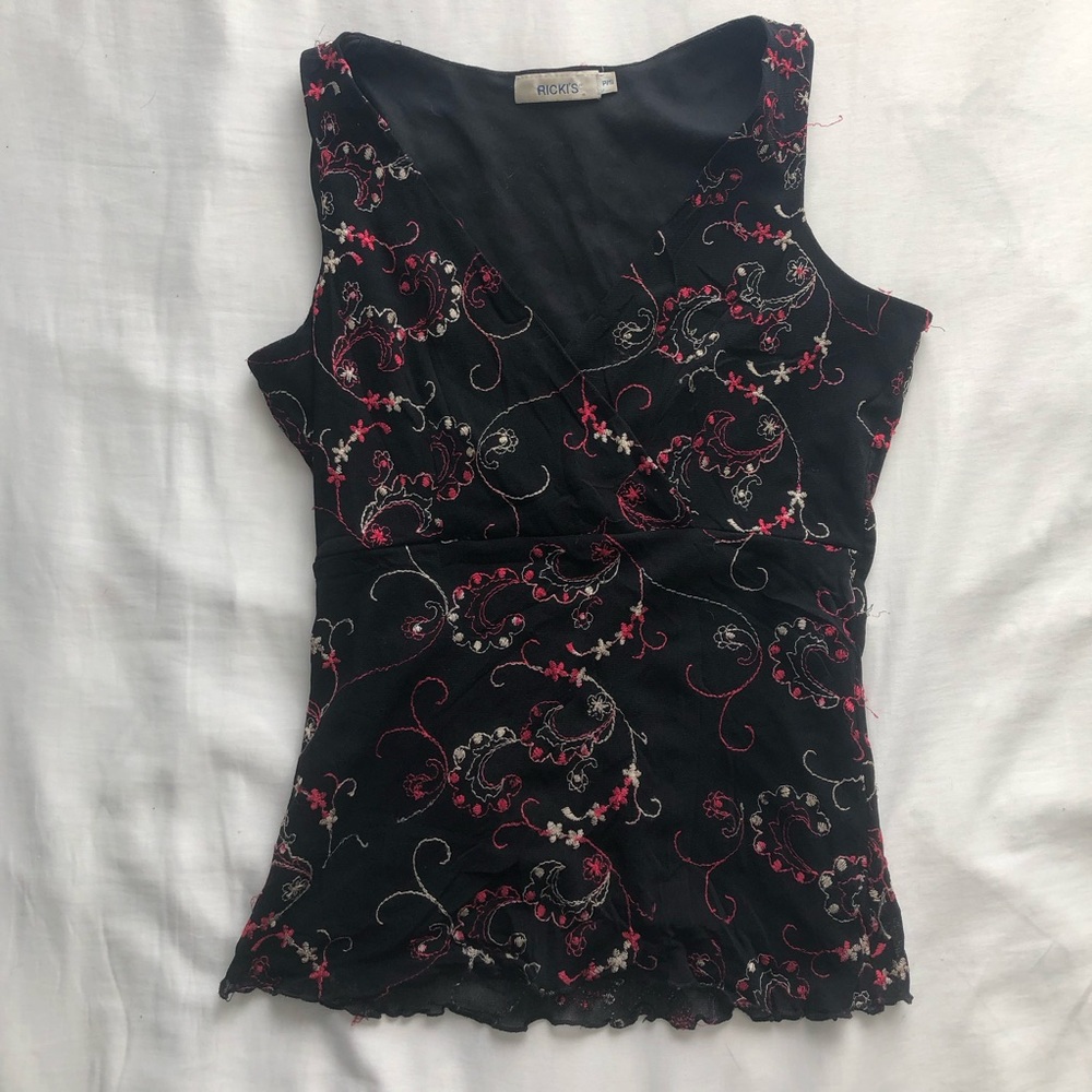 Ricki's Black Floral Embroidered Camisole with Pink Accents